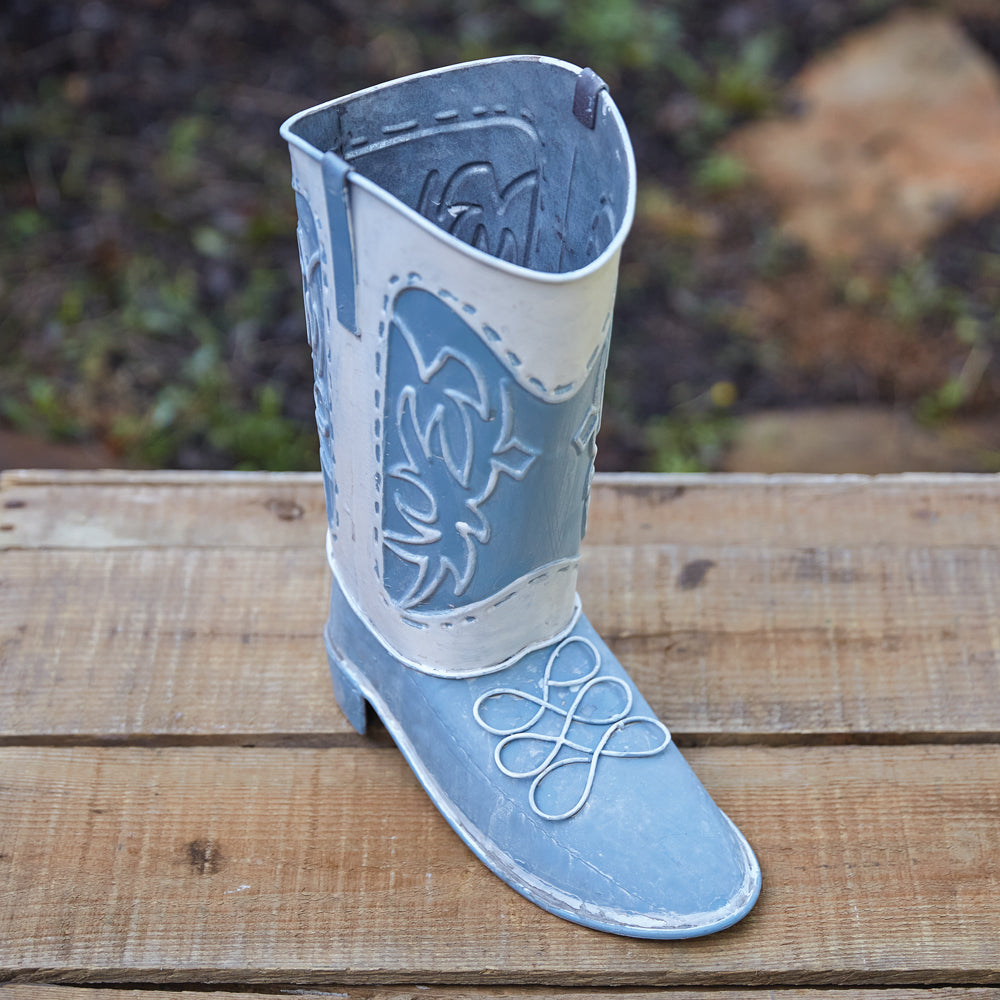 Metal Cowgirl Boot Vase