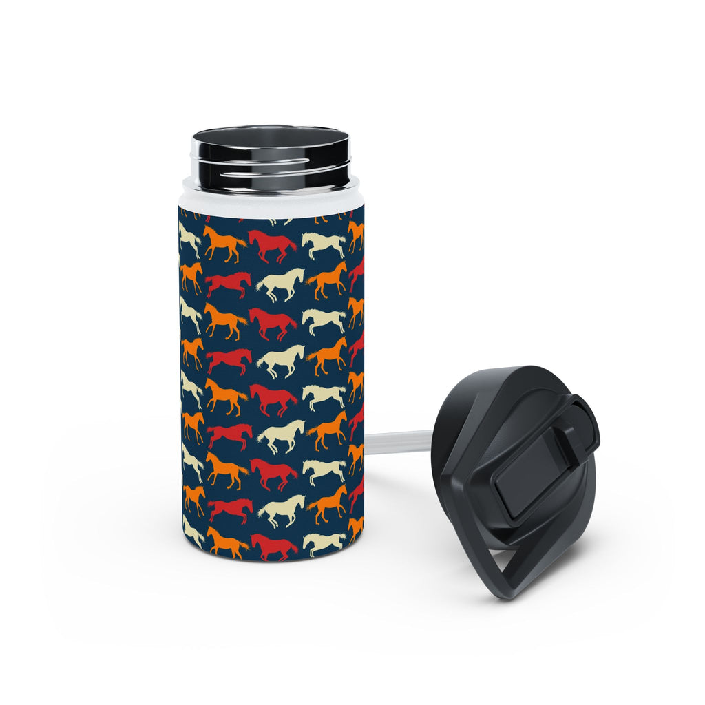 Stainless Steel Water Bottle, Red and Orange Horses